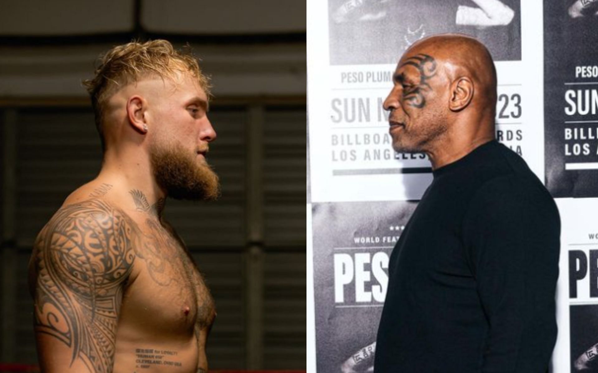 The bout between Jake Paul (left) and Mike Tyson (right) has been postponed to an indefinite date. [Image credit: Jake Paul and Mike Tyson