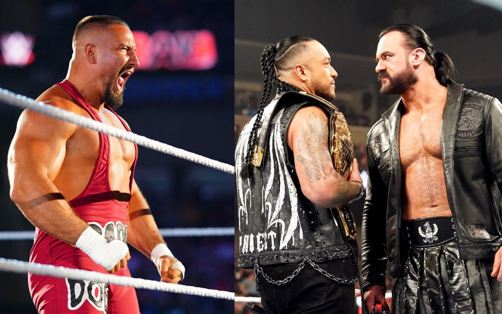 (Left) Bron Breakker (Right) Damian Priest and Drew McIntyre have a stare down on RAW (Credit: WWE.com) 