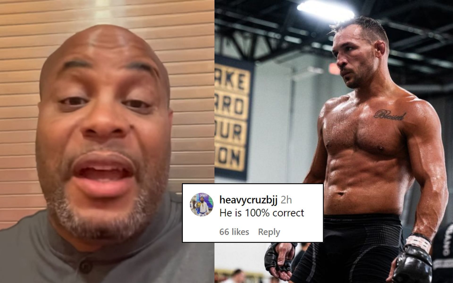 Fans react (insert) to Daniel Cormier (left) and his advice to Michael Chandler (right) after UFC 303