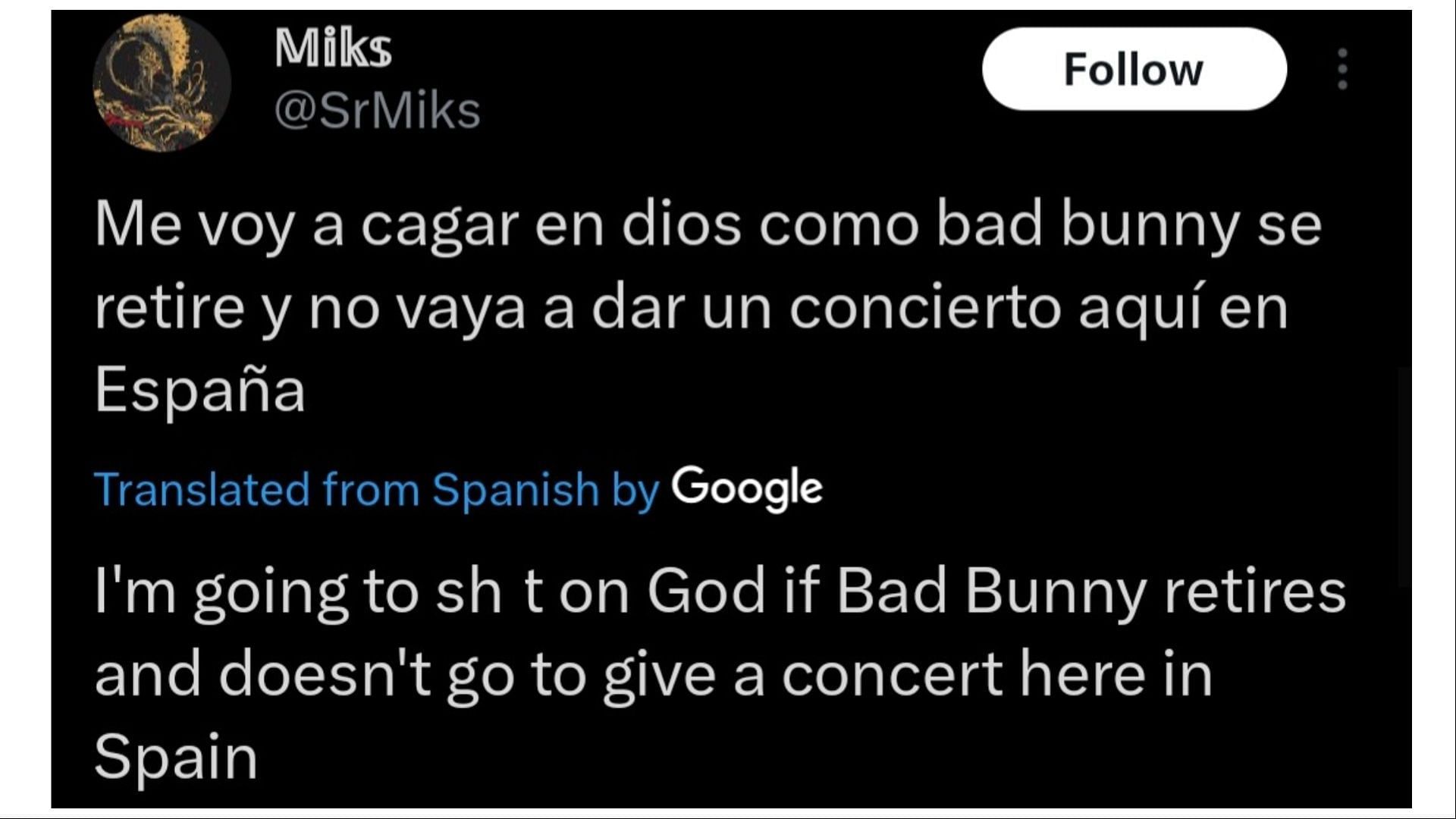 Fans react to Bad Bunny&#039;s latest Instagram story (Image via Miks/X)