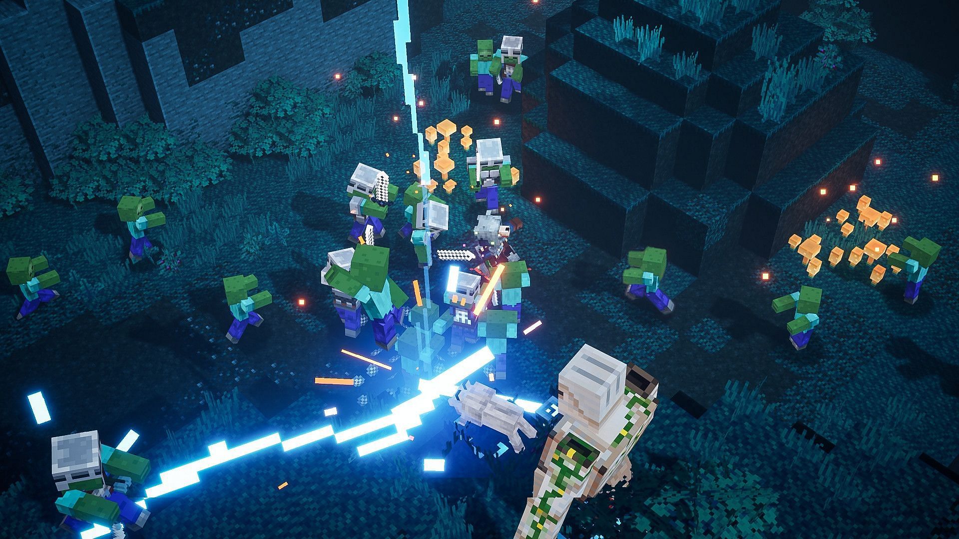 Minecraft Dungeons is much more combat and character-build-focused instead of emphasizing building. (Image via Mojang)