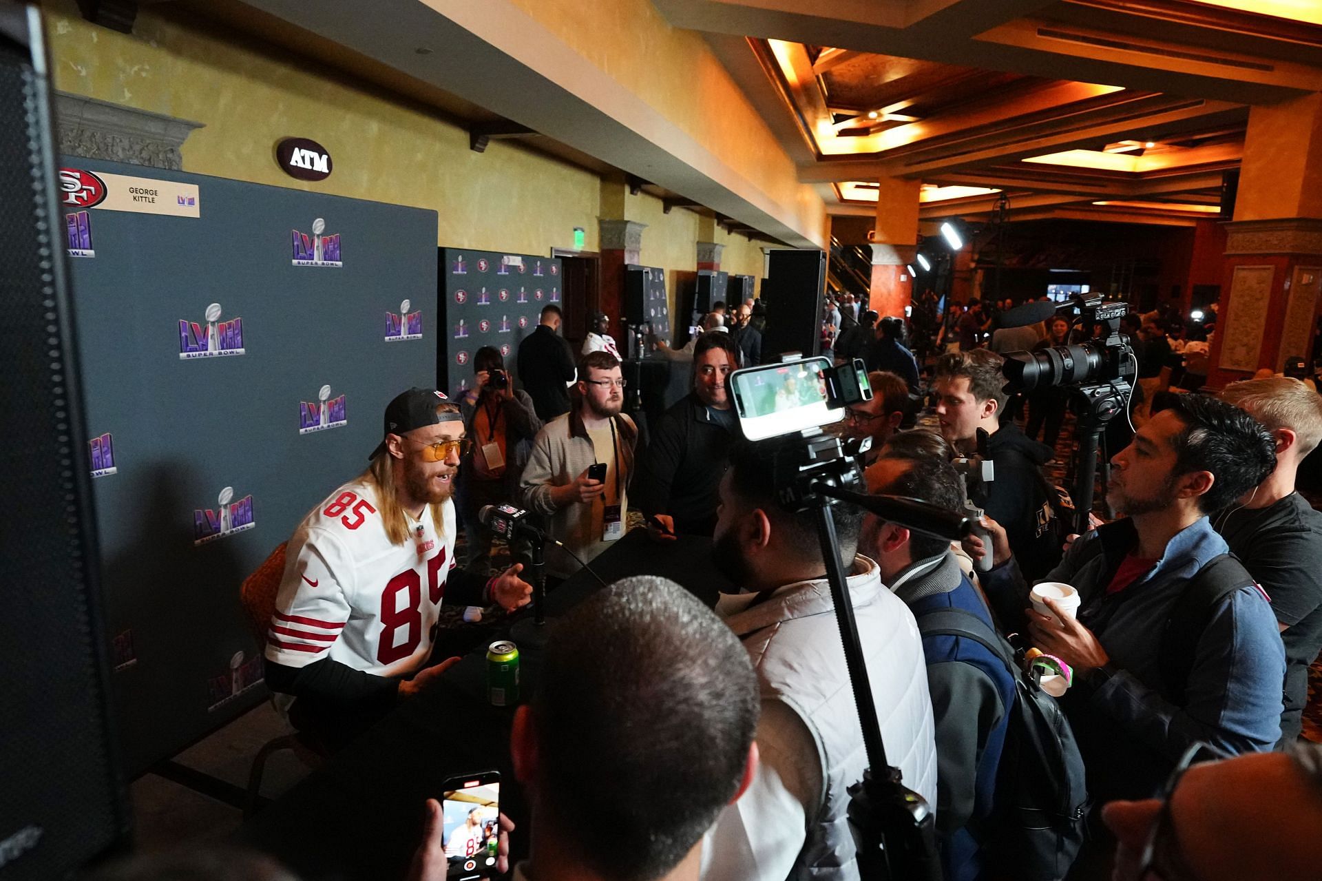 George Kittle at Super Bowl LVIII - San Francisco 49ers Media Availability