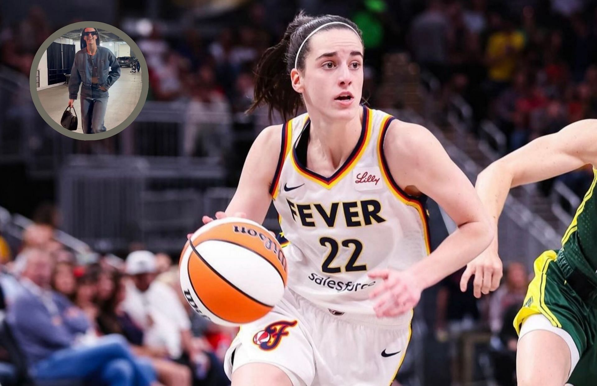 Watch: Caitlin Clark dons denim Prada ensemble ahead of Fever-Sky matchup (Image Credit: Indiana Fever