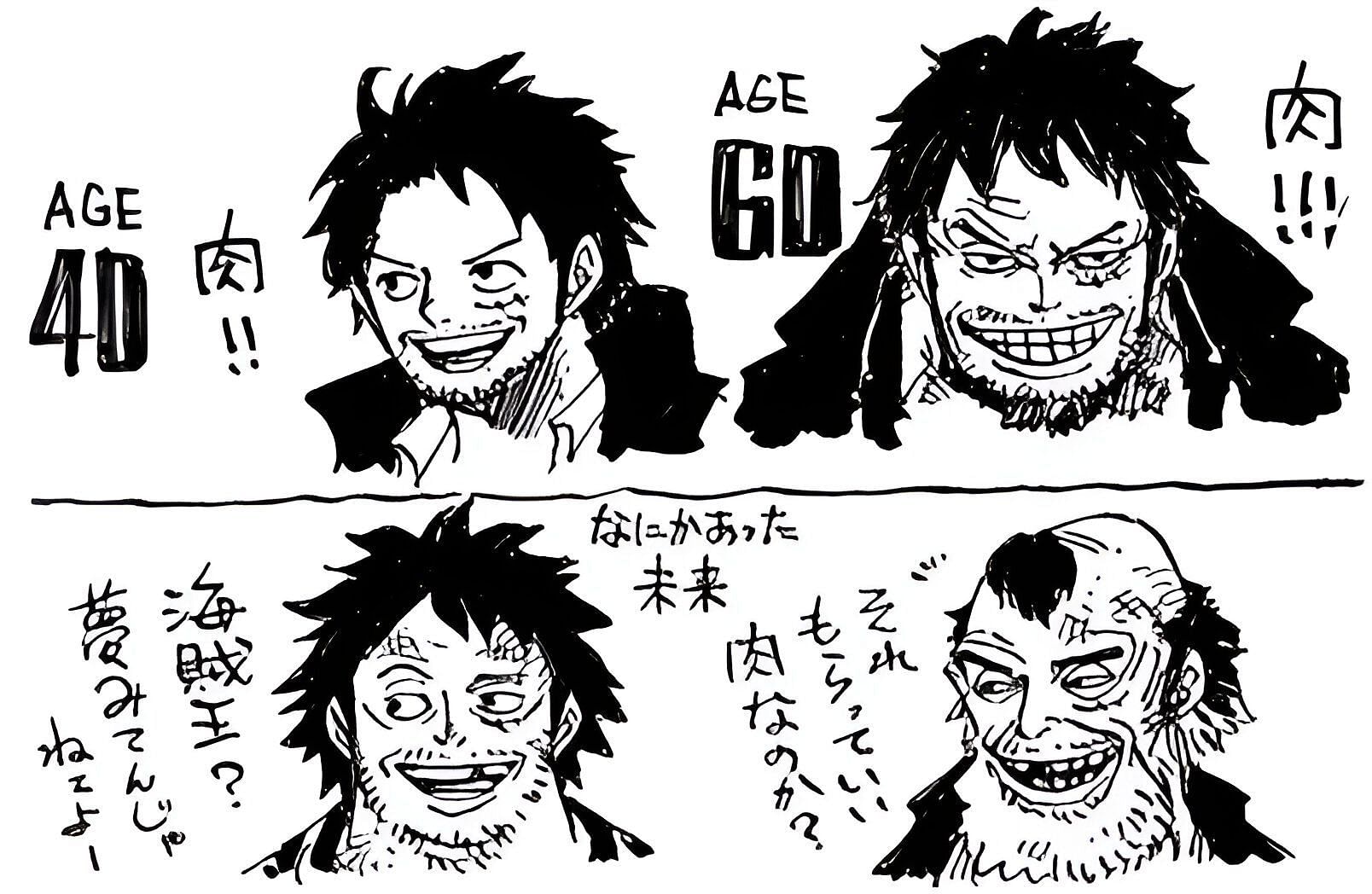 Luffy&#039;s future timeline if everything went well (up) and went wrong (down) (Image via Shueisha)