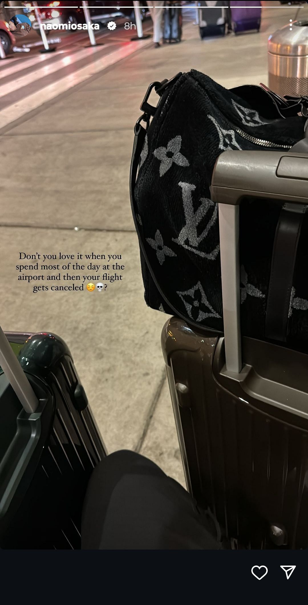 Naomi Osaka&#039;s Instagram post on her canceled flight to Heathrow Airport