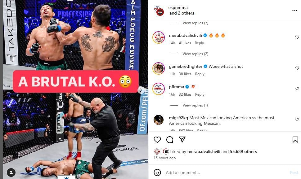 Jorge Masvidal&#039;s reaction to the post [Image courtesy @espnmma on Instagram