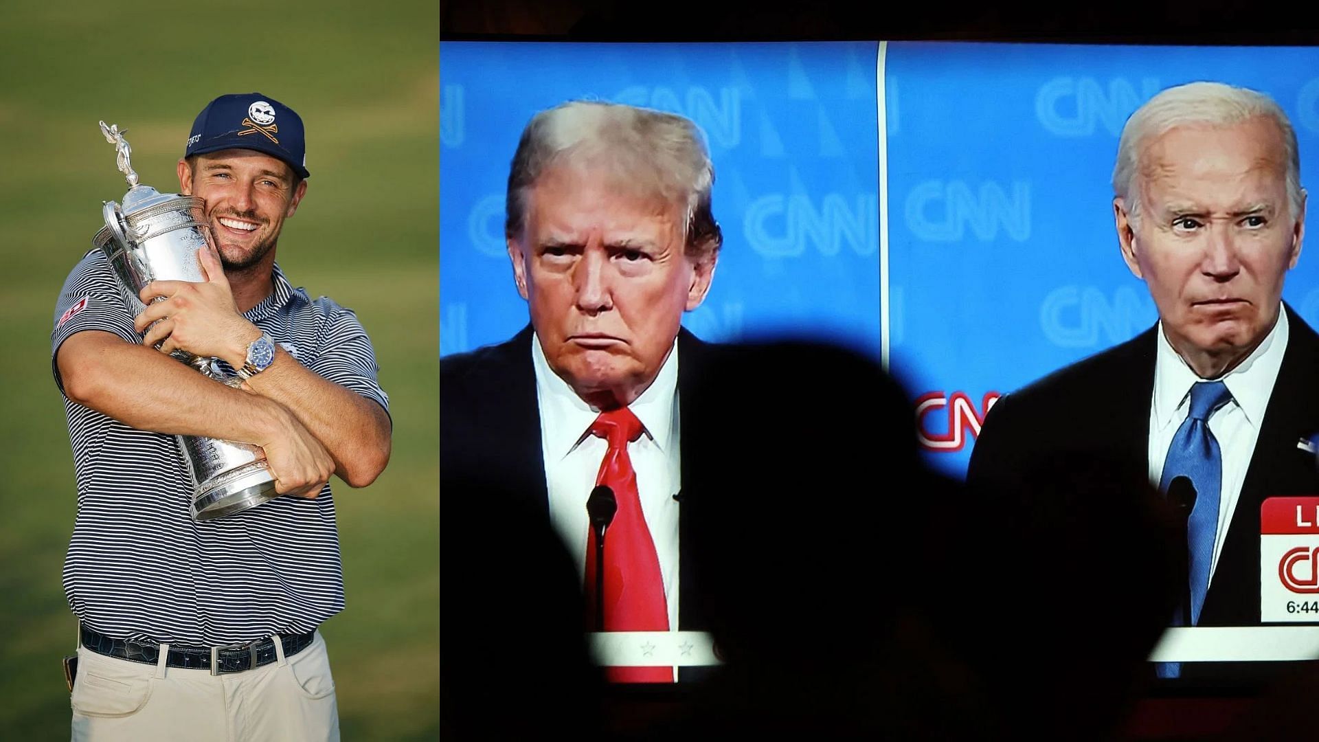Bryson DeChambeau (L), Donald Trump and Joe Biden during Presidential debate (Images: All from Getty) 