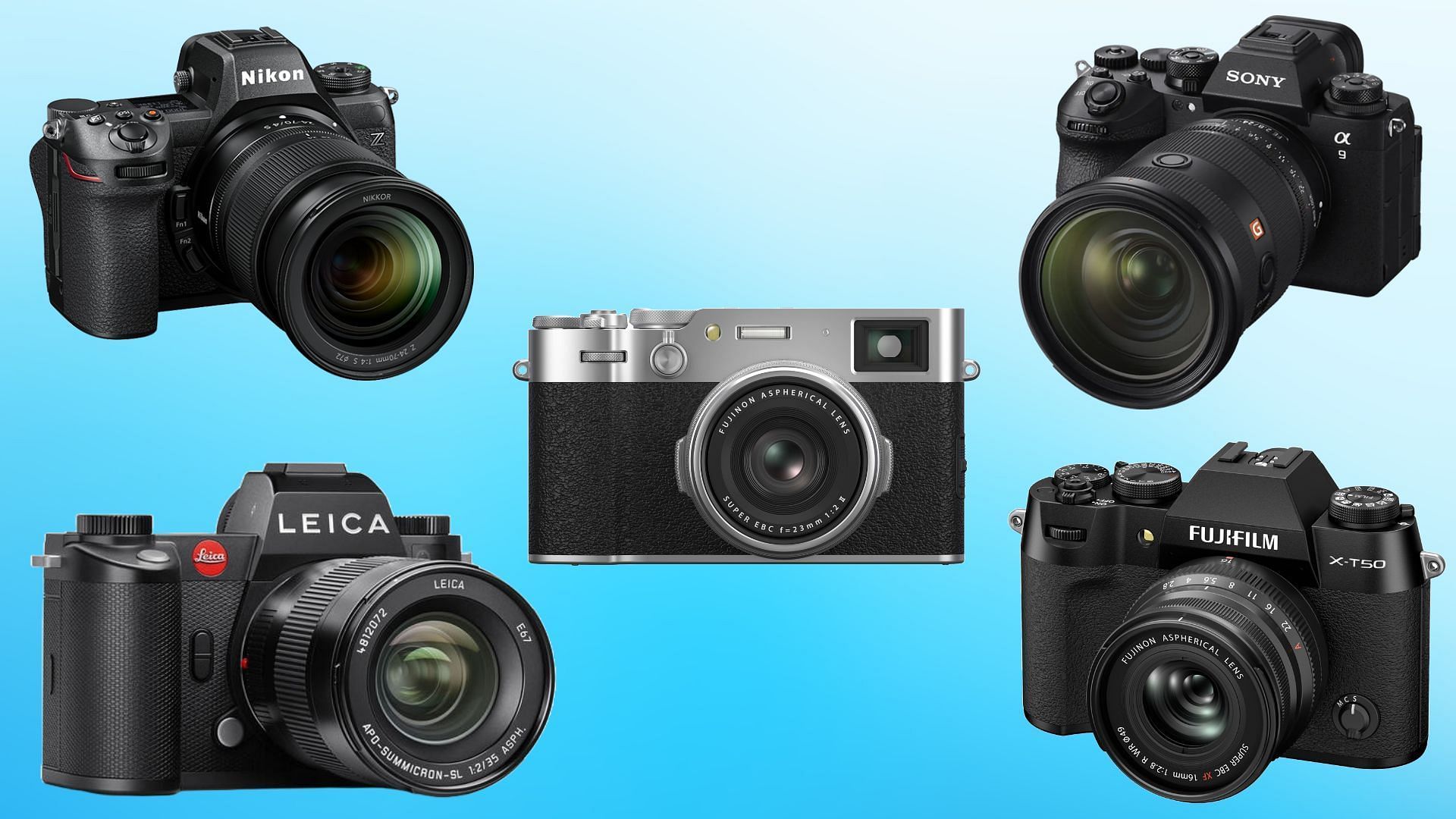 The best mirrorless cameras that released in 2024 (Image via Sony, Fujifilm, Nokia, Leica)