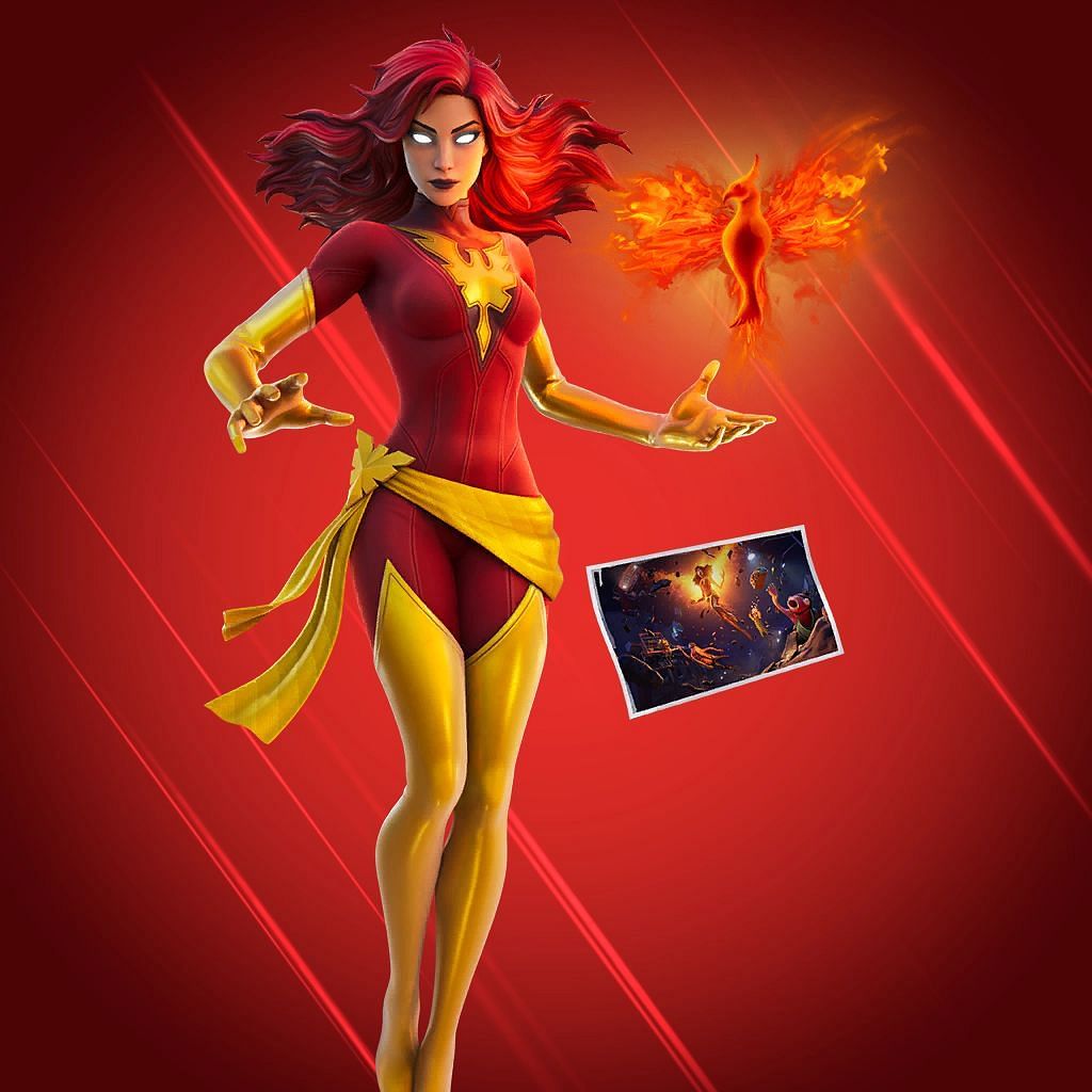 The fiery skin of Dark Phoenix makes her one of the best Fortnite X-Men Skins (Image via Epic Games)