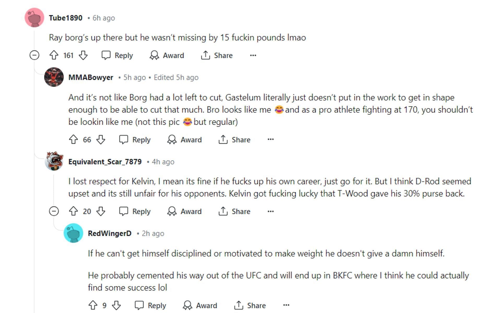 Fan comments on Reddit. [Image credit: reddit.com/r/ufc]