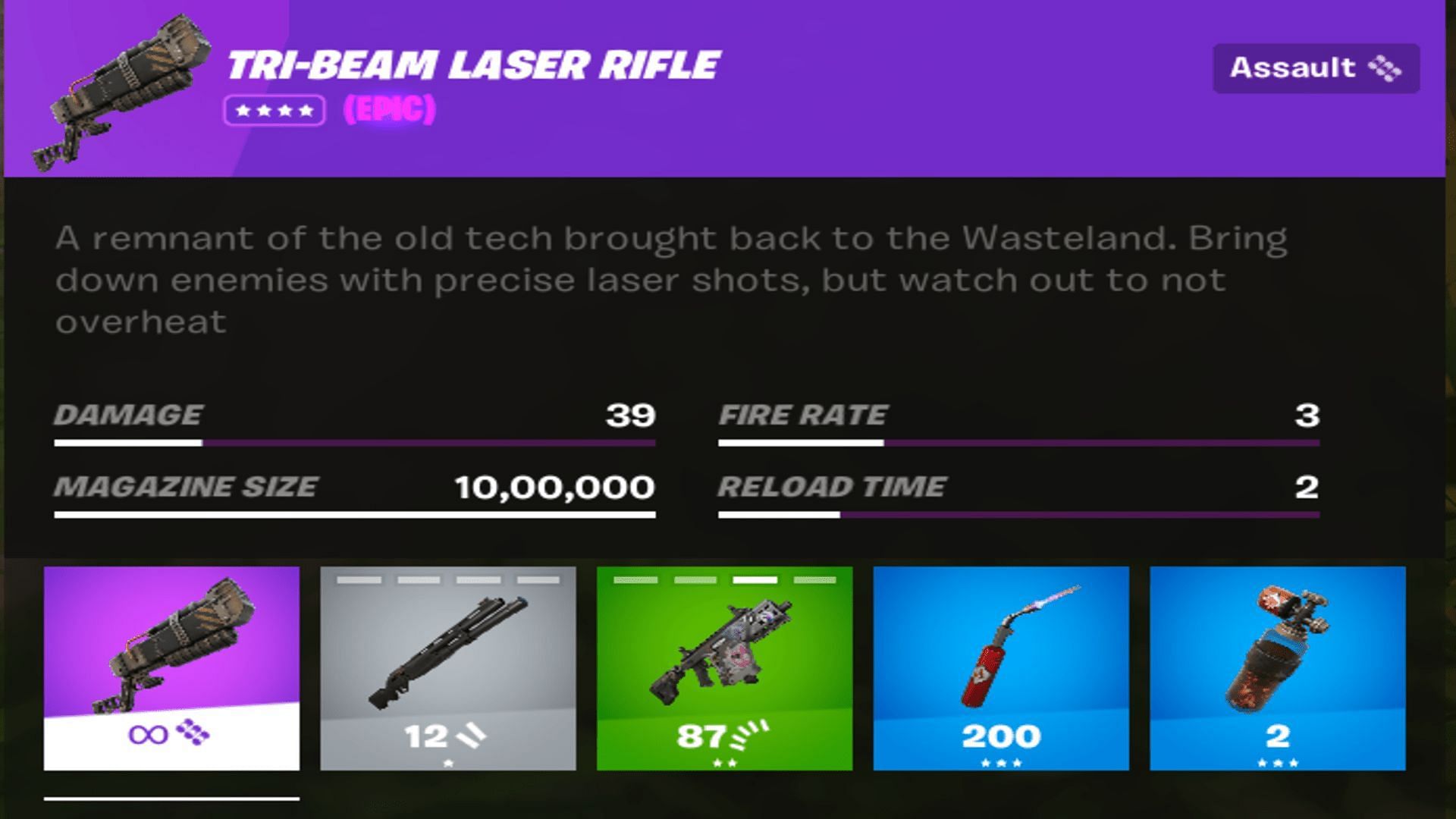 The Tri-Beam Laser Rifle packs quite a punch and delivers precise shots (Image via Epic Games)