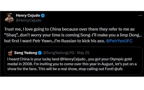 Cejudo's tweet regarding Yadong and Yan [Image courtesy: @HenryCejudo - X]