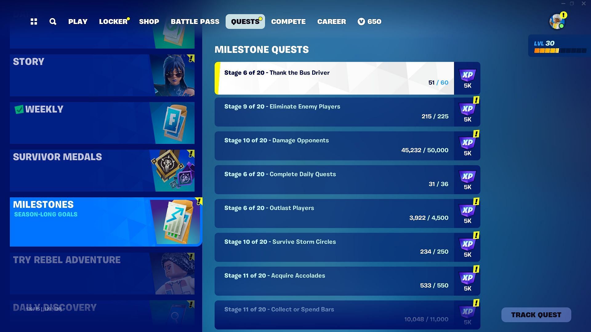 All Milestones in Fortnite Chapter 5 Season 3 (Image via Epic Games)