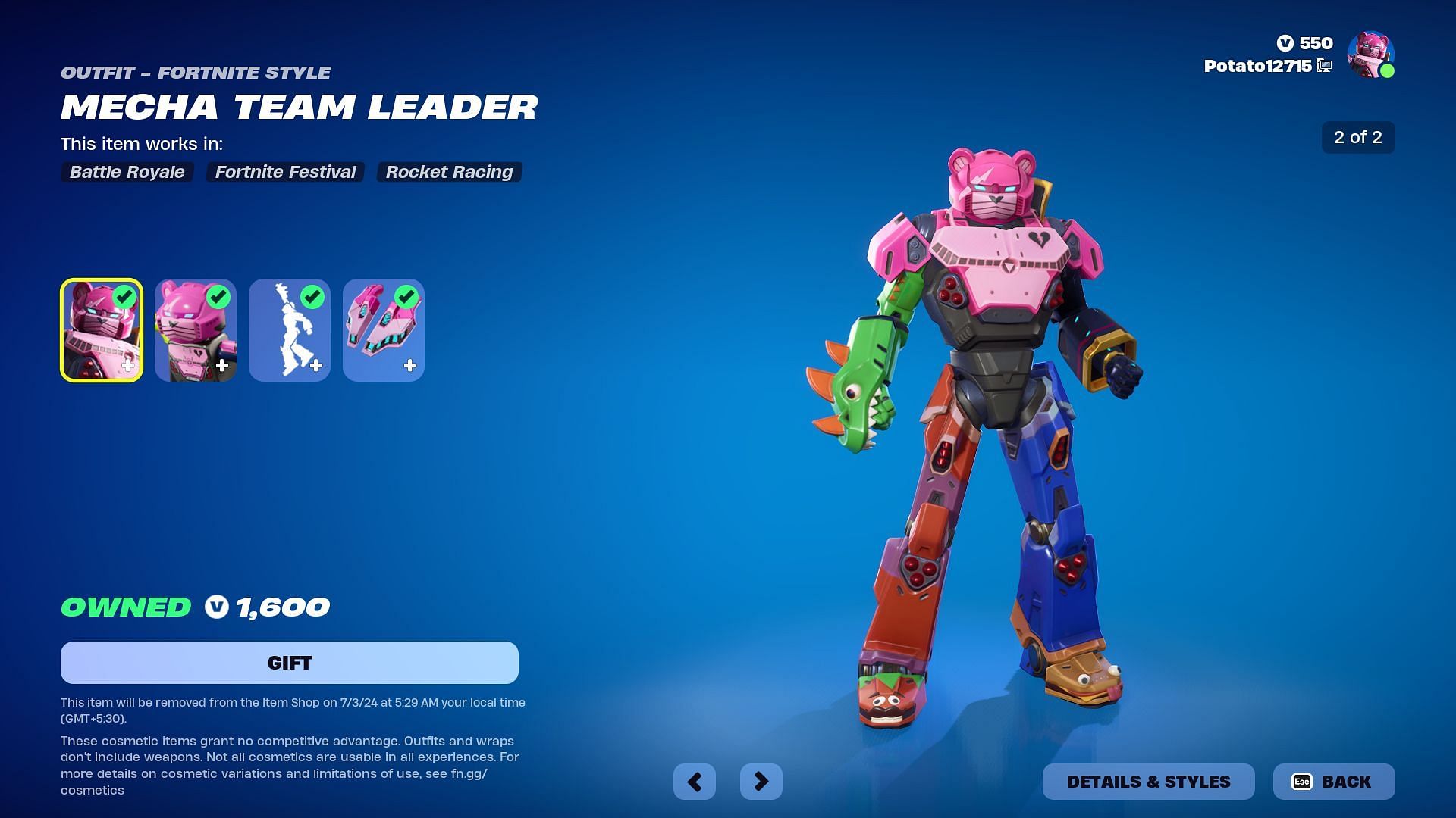 Mecha Team Leader skin will be listed until July 3, 2024 (Image via Epic Games)