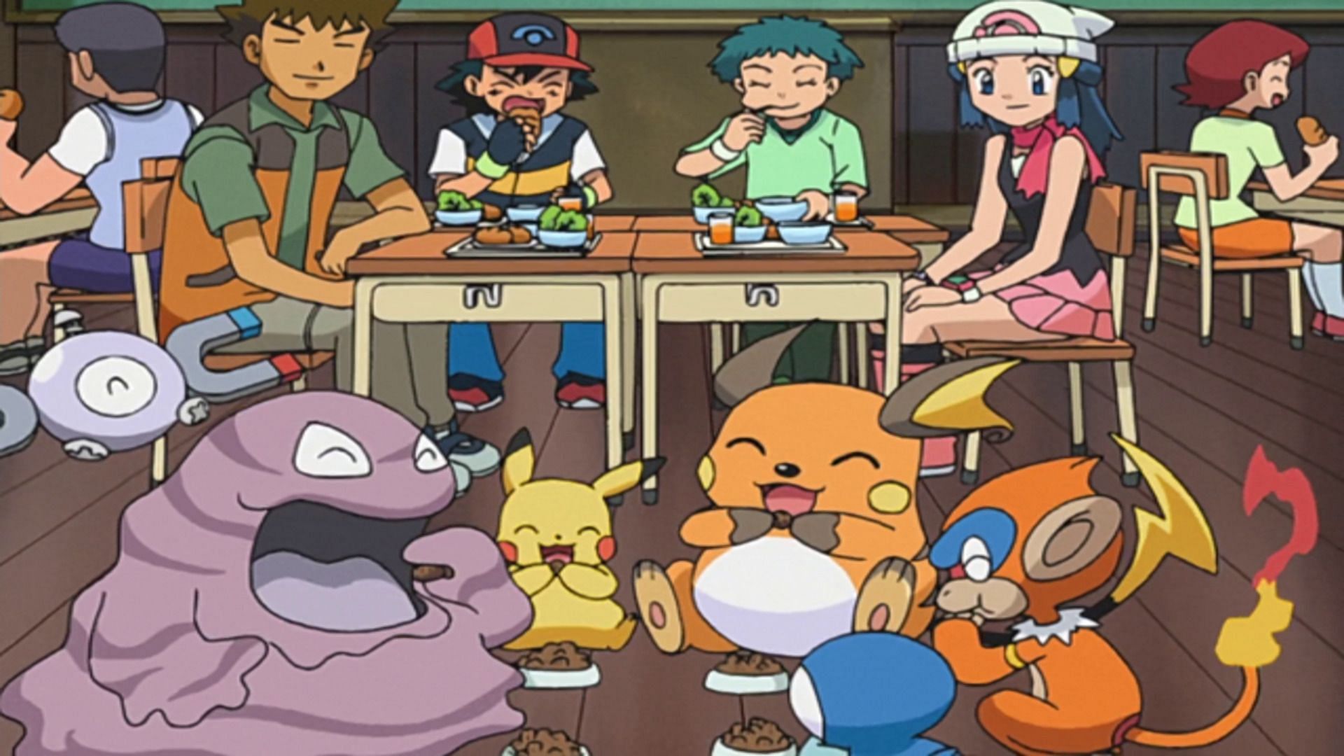 A congregation of the various side-characters met throughout the Sinnoh series, the cast and friends find themselves at Professor Rowan&#039;s summer camp (Image via The Pokemon Company)