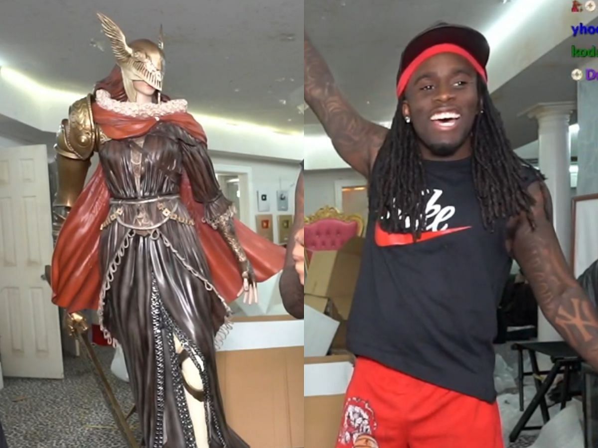 Kai Cenat unveils life-sized Malenia statue (Image via Twitch/Kai Cenat)