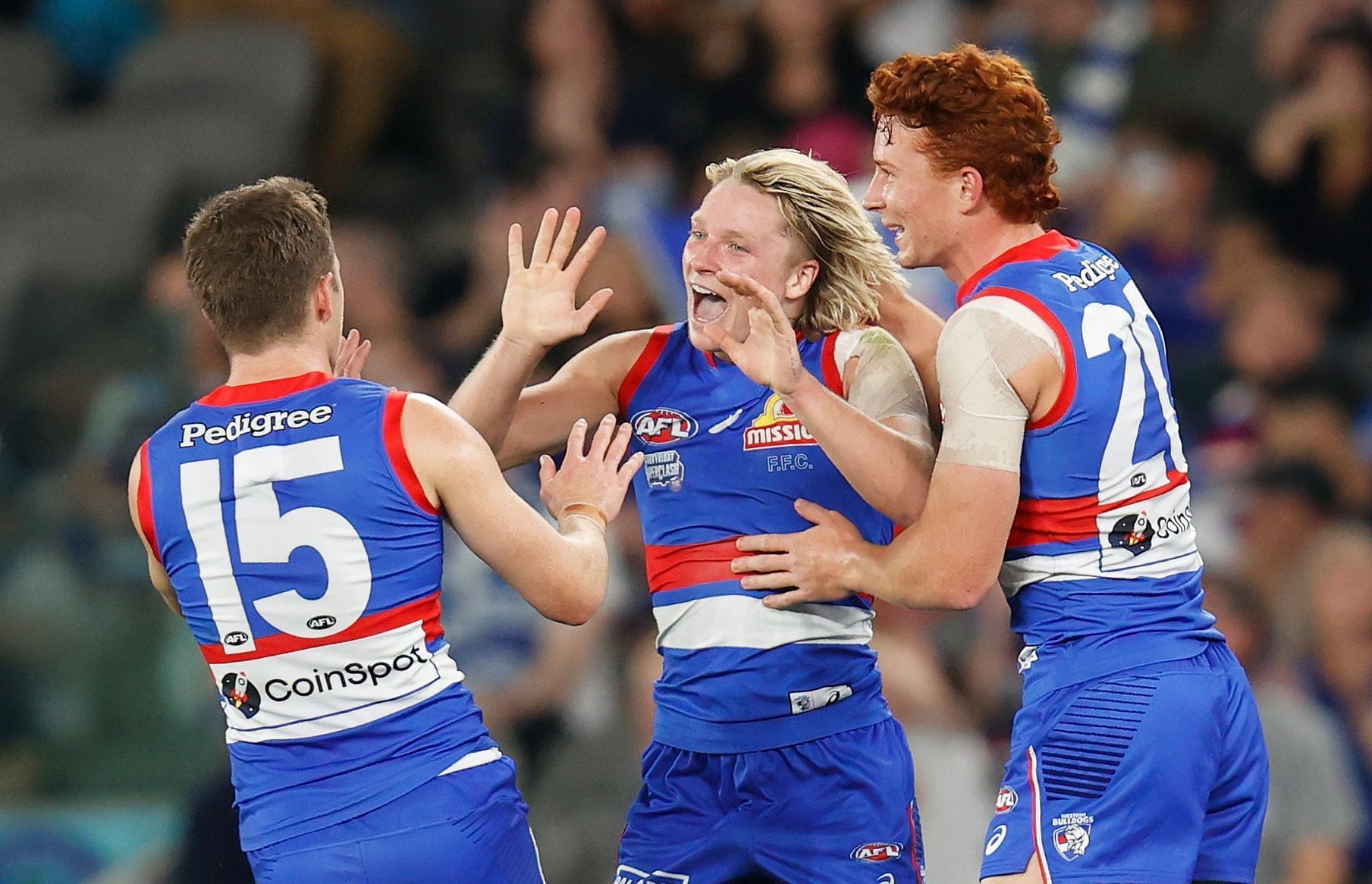 (L-R) Taylor Duryea, Cody Weightman and Ed Richards of the Bulldogs