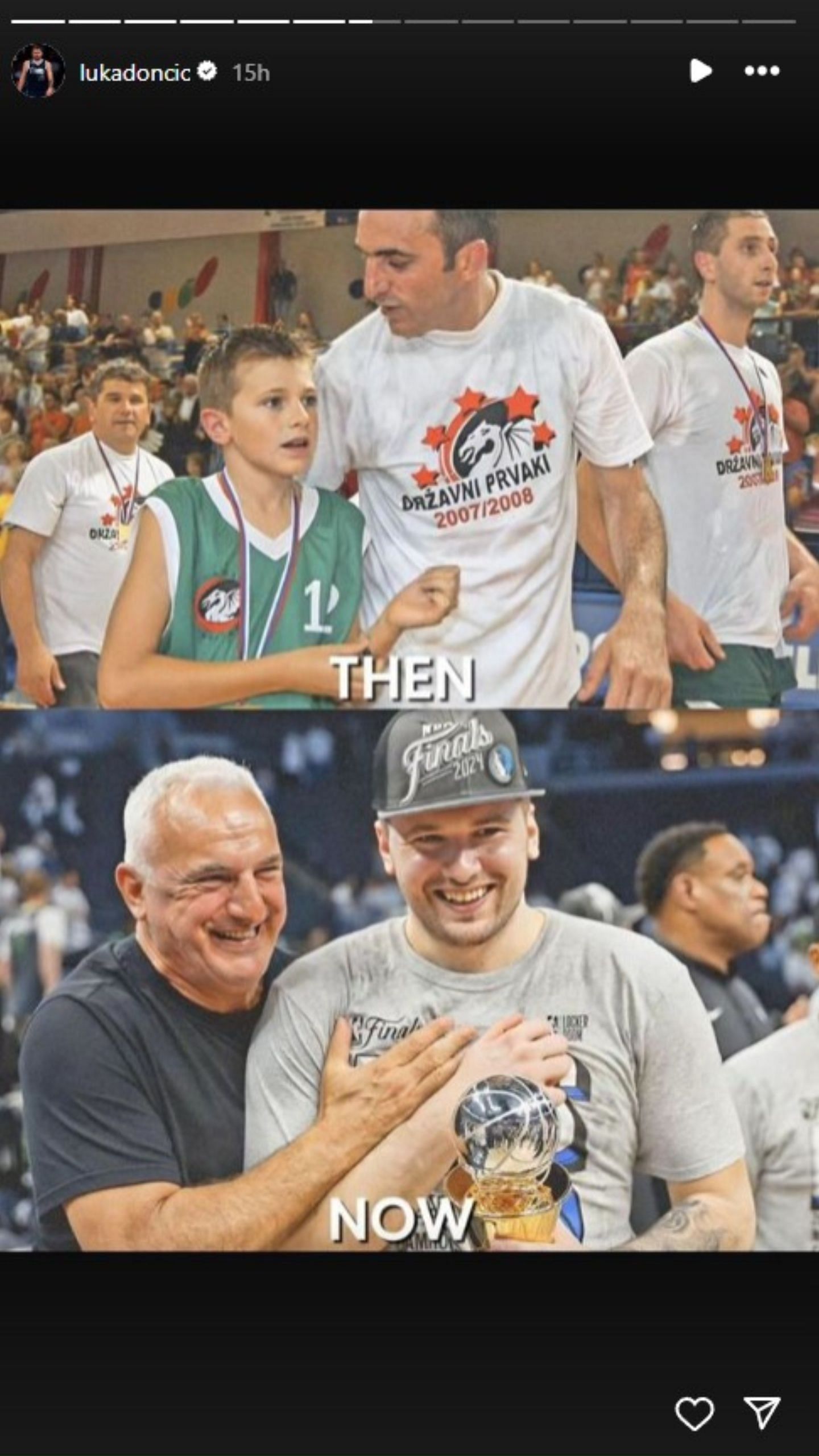 Doncic posted a photo of himself and his father, years apart