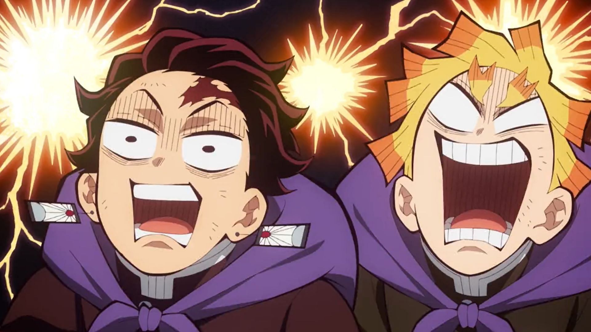 Tanjiro and Zenitsu as seen in Demon Slayer Hashira Training (Image via Ufotable)