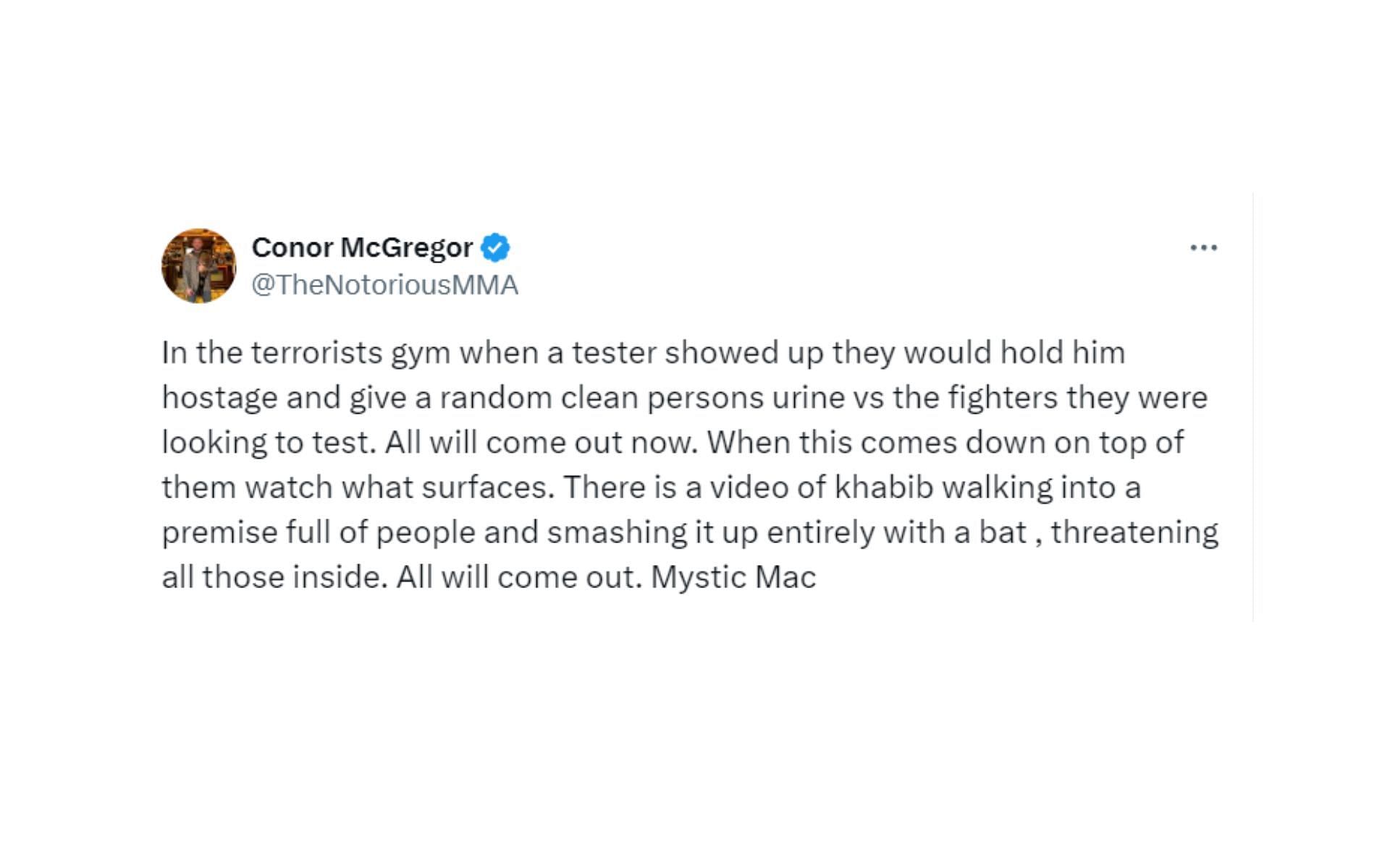 McGregor accuses Nurmagomedov of public violence [Images courtesy: @thenotoriousmma on X]