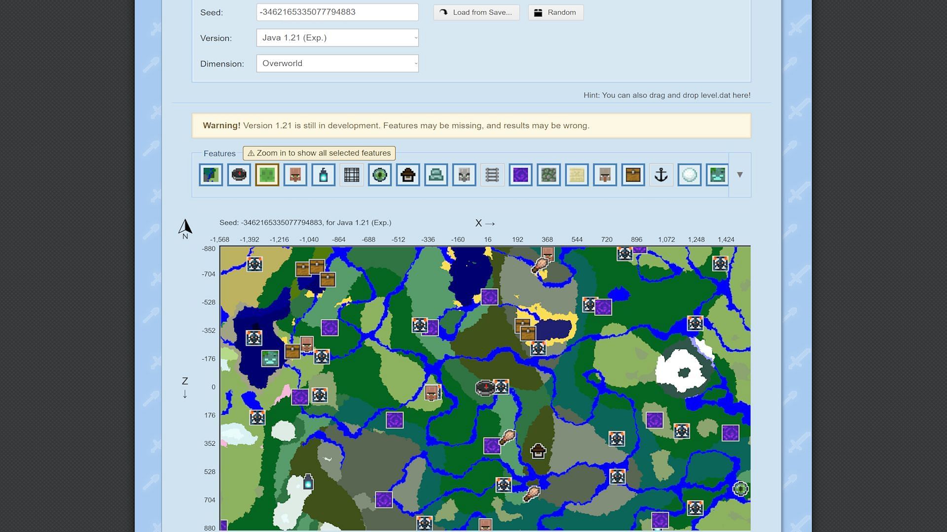 Refined search parameters for a seed (Image via Chunkbase)