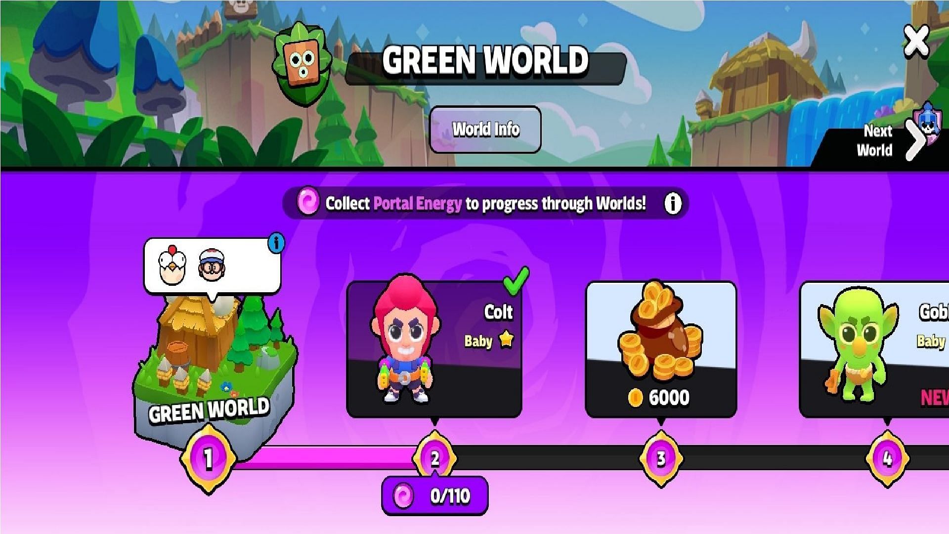 Green World unlocks in Squad Journey milestones in Squad Busters as soon as you start playing (Image via Supercell) 