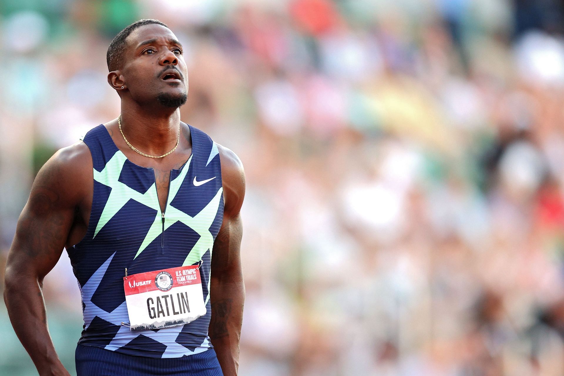 Justin Gatlin at the Track and Field Trails for the 2020 Olympics