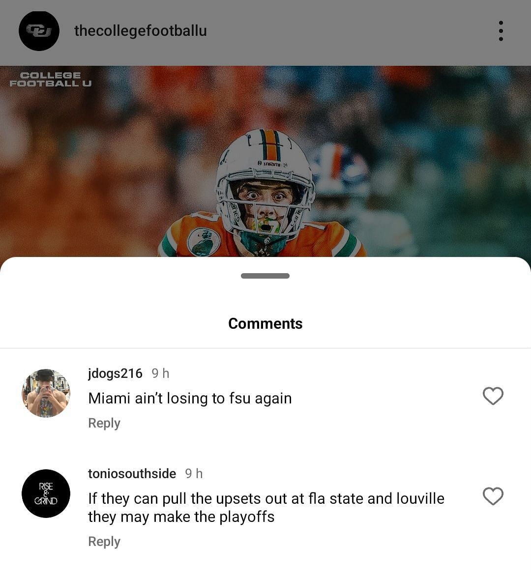 College football&#039;s IG comment section