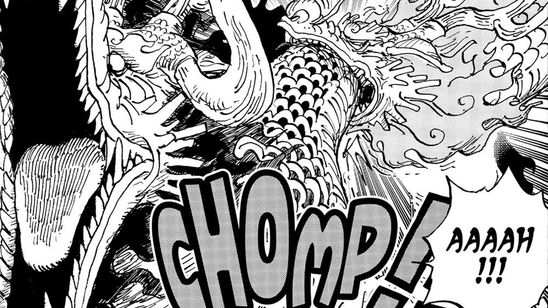 Kaido&#039;s reaction to Momonosuke&#039;s attack (Image via Shueisha)