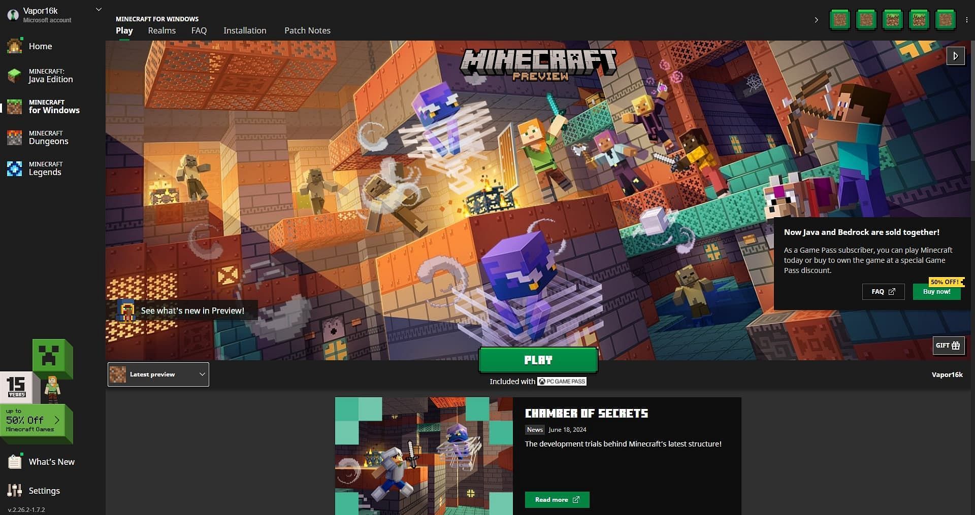 Use the launcher to download the 1.21.10 Preview (Image via Mojang)