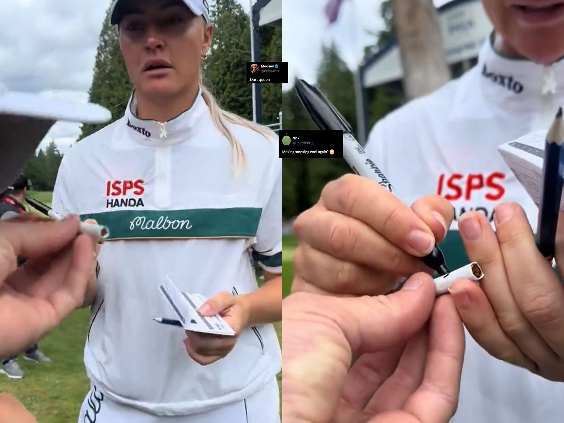 Charley Hull signs autgograph on a fan