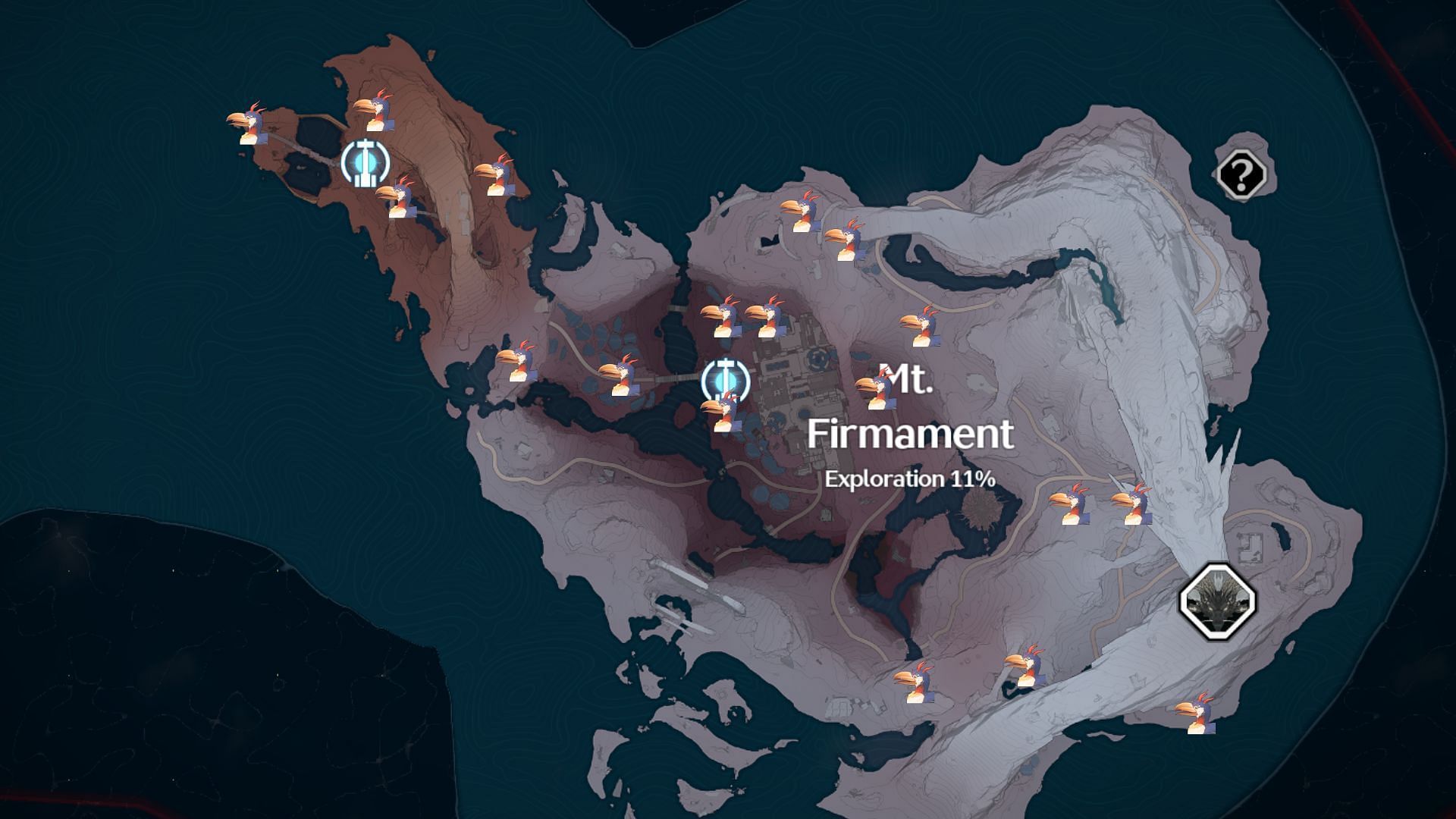 All Dwarf Cassowary Echo locations in Mt. Firmament (Image via Kuro Games)