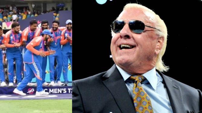 Ric Flair reacts to Rohit Sharma mimicking his iconic strut after India's 2024 T20 World Cup victory