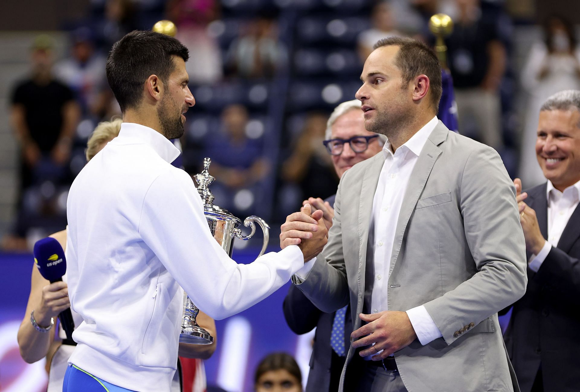 Novak Djokovic and Andy Roddick at the 2023 US Open