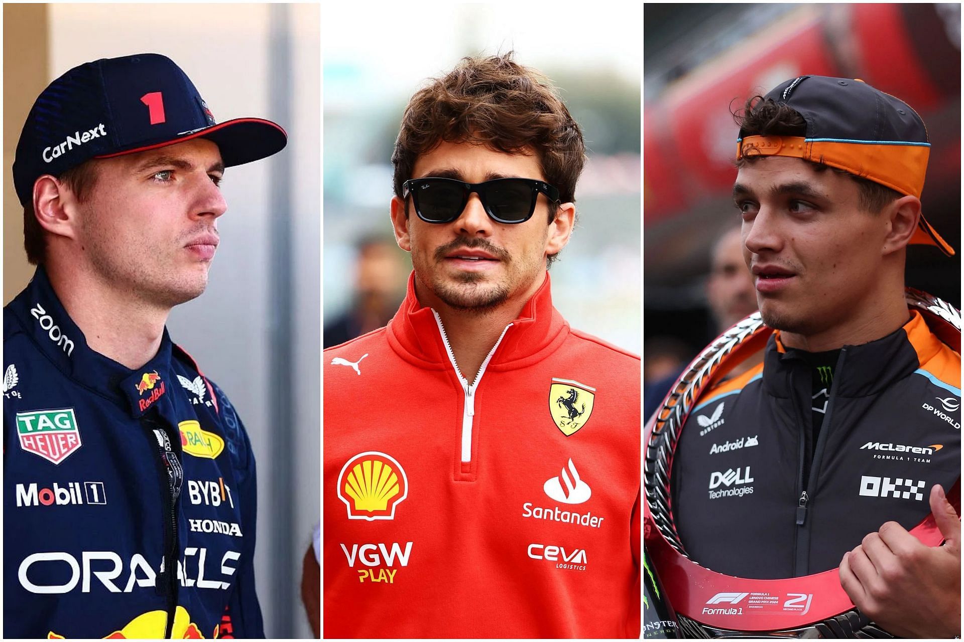 Max Verstappen (L), Charles Leclerc (C), and Lando Norris (R) (Collage via Sportskeeda)