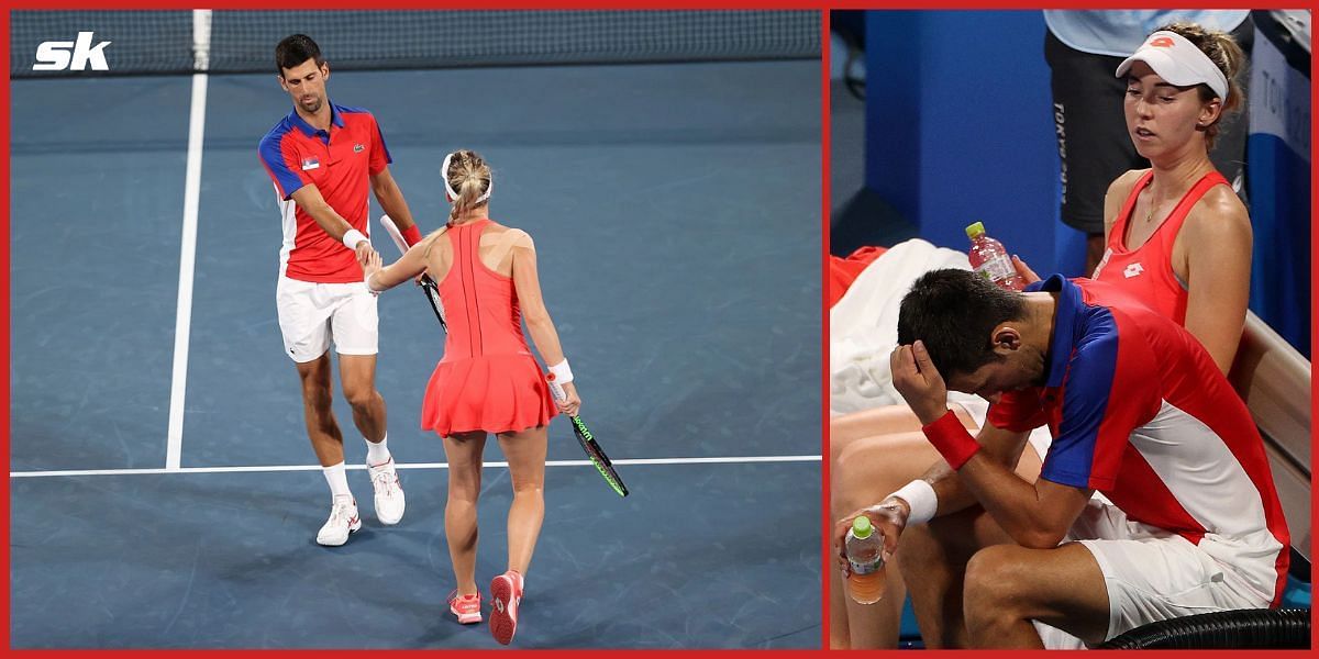 Novak Djokovic and Nina Stojanovic during the Tokyo Olympics.