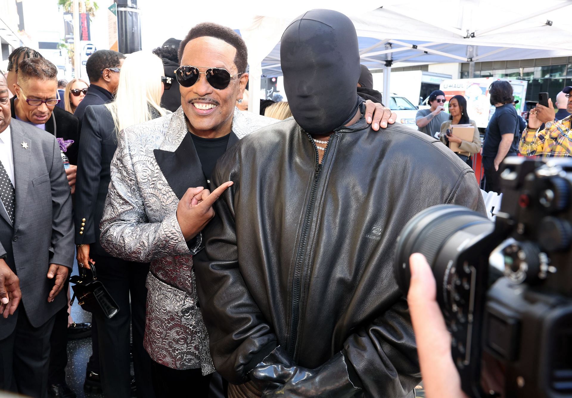 Charlie Wilson (L) and Kanye West attend the ceremony as Charlie Wilson is honored with star on the Hollywood Walk Of Fame on January 29, 2024 (Image via Getty)