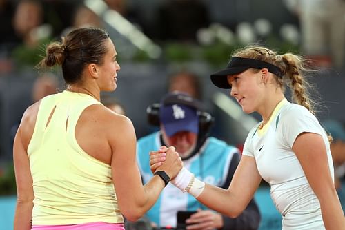 Aryna Sabalenka and Mirra Andreeva pictured at the 2024 Madrid Open