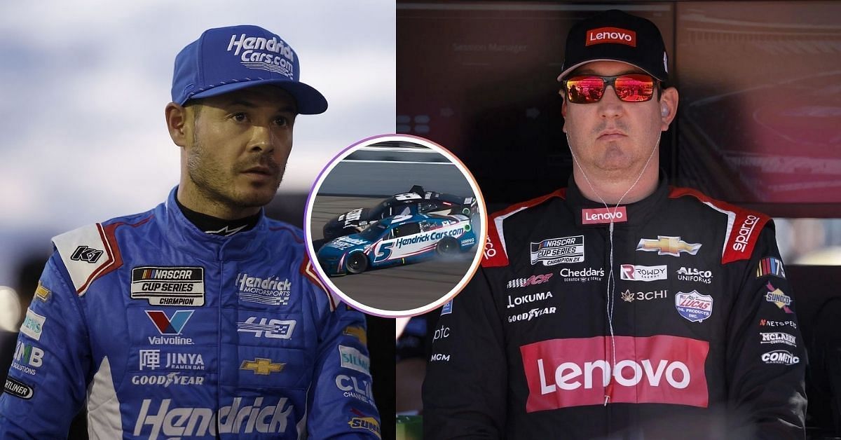 Kyle Larson (L) admits to crashing Kyle Busch (R) at the Gateway last week (Image: Getty and NASCAR)