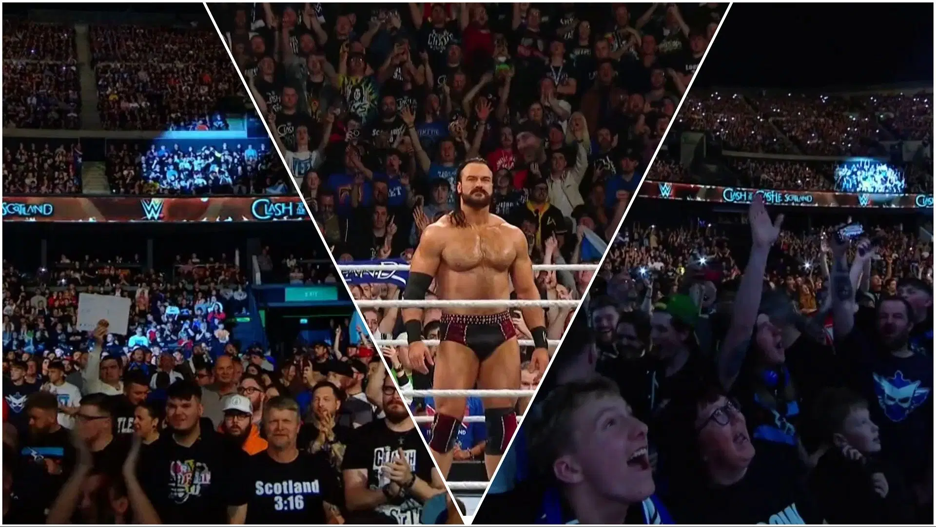 Fans and Drew McIntyre at WWE Clash at the Castle: Scotland