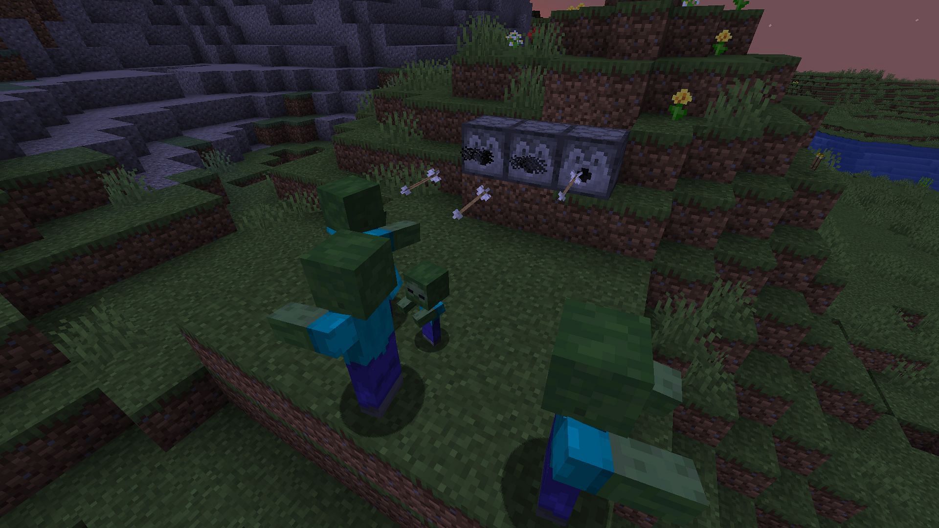 Dispensers shooting arrows at zombies (Image via Mojang)