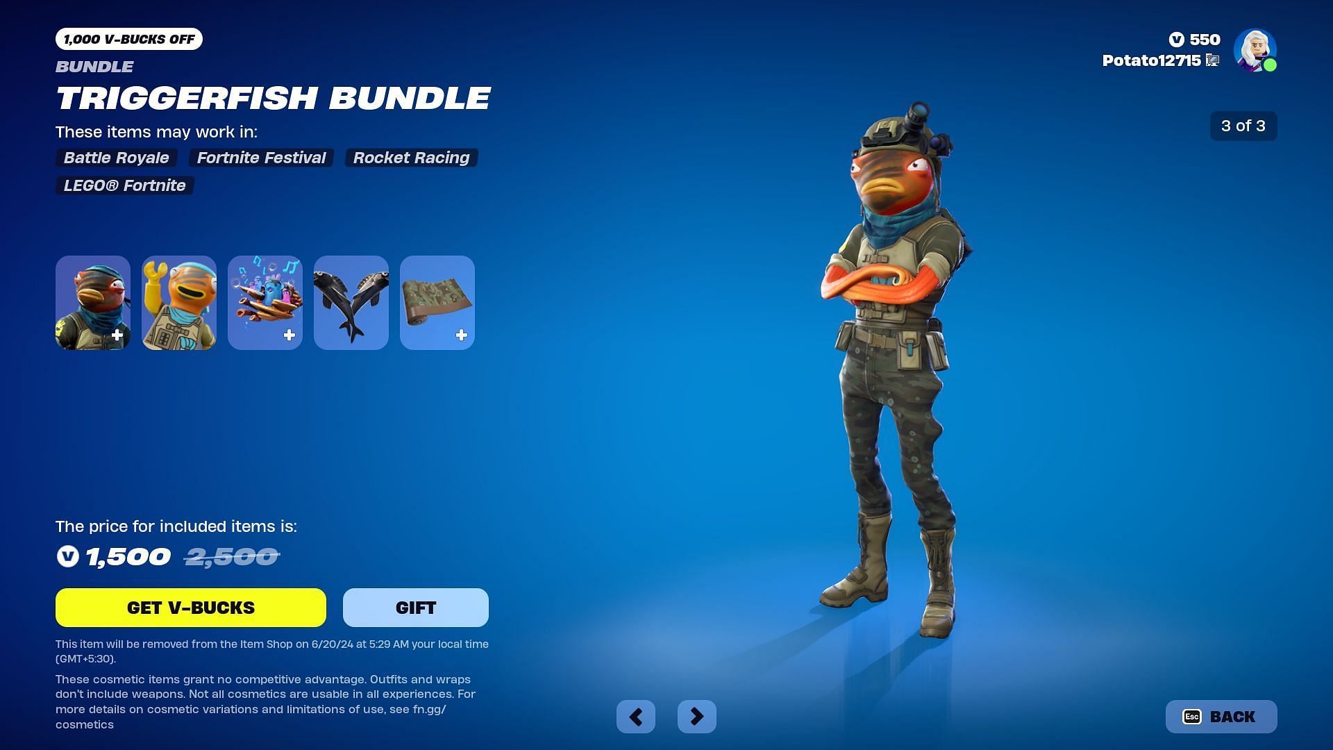 The Triggerfish skin will be listed in Fortnite until June 20, 2024 (Image via Epic Games)