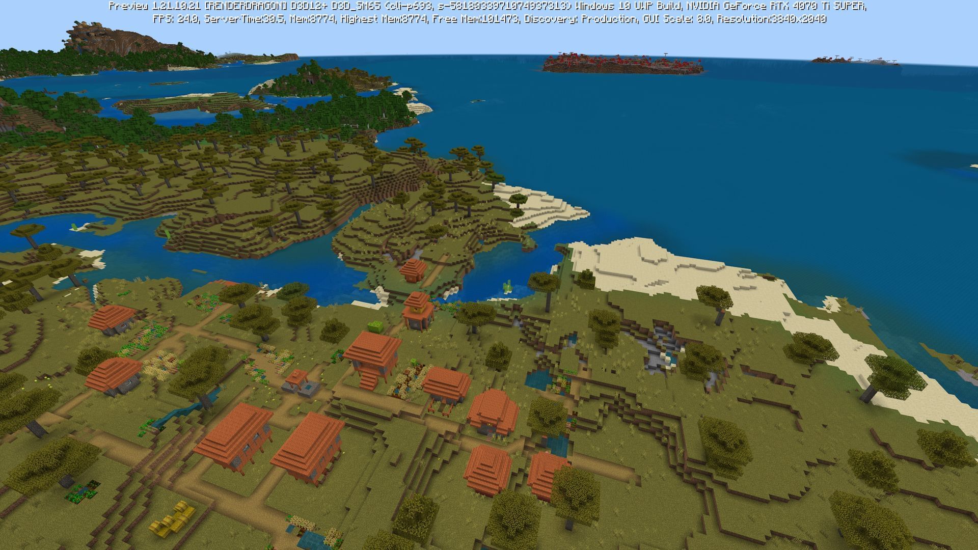 The mushroom island is visible from the village at spawn (Image via Mojang)  