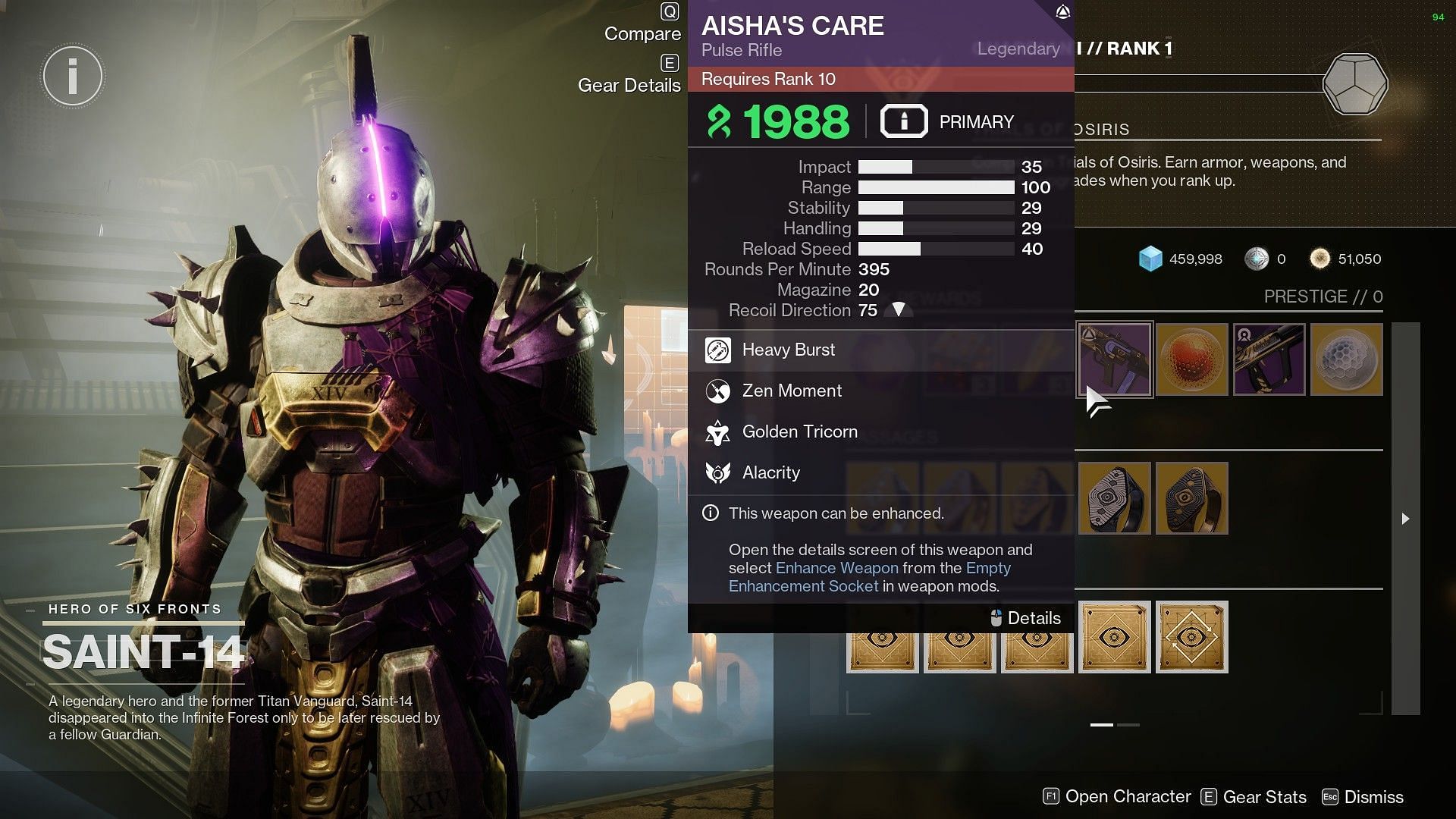 Aisha&#039;s Embrace curated perk (Image via Bungie)