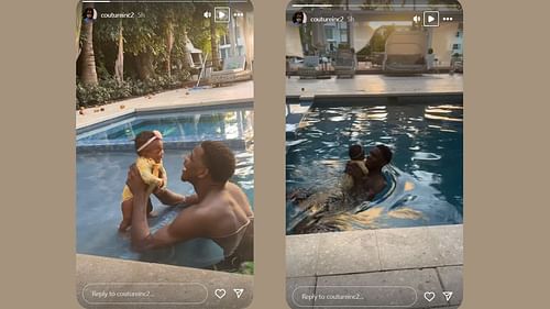 Jeanie Robel's story featuring Edwards and their newborn at the pool. (Credits: @courtureinc2/Instagram)