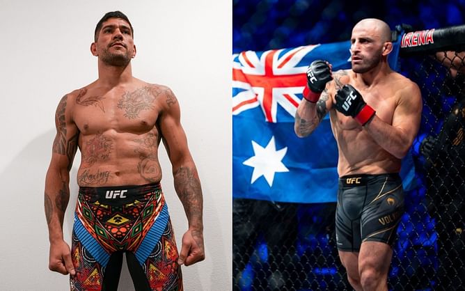 Alexander Volkanovski reacts to Alex Pereira listening to his walkout music