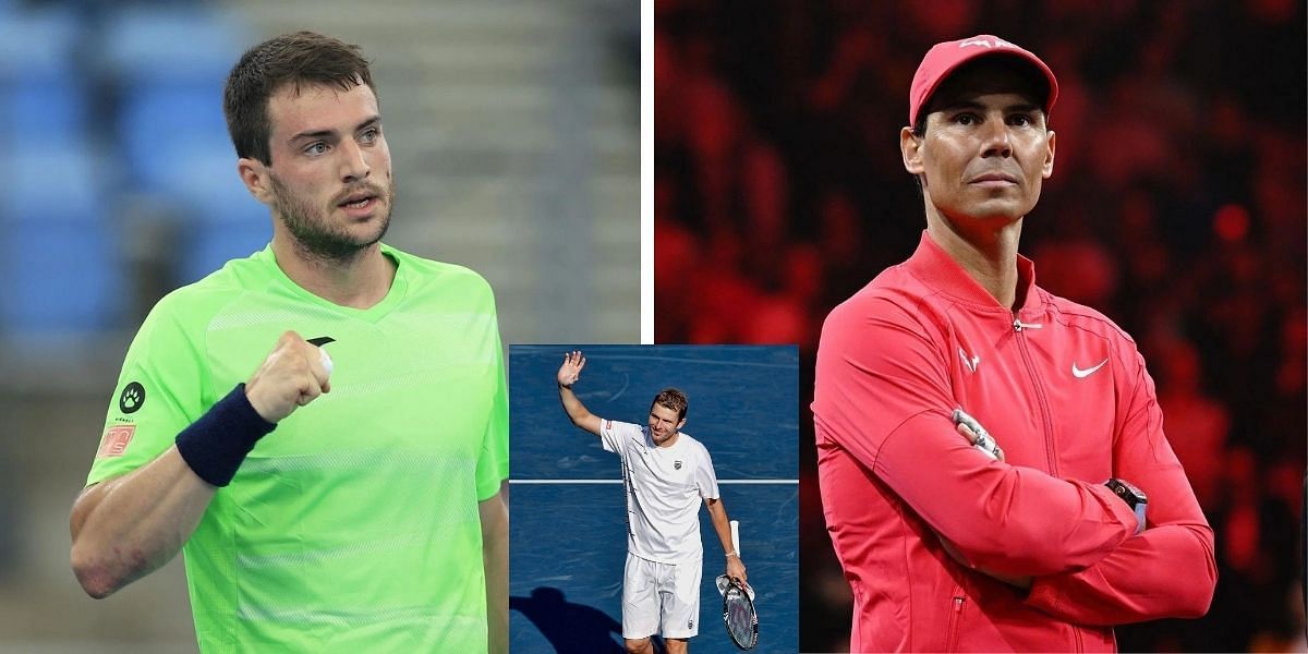 Pedro Martinez (L), Mardy Fish (C) and Rafael Nadal (R)