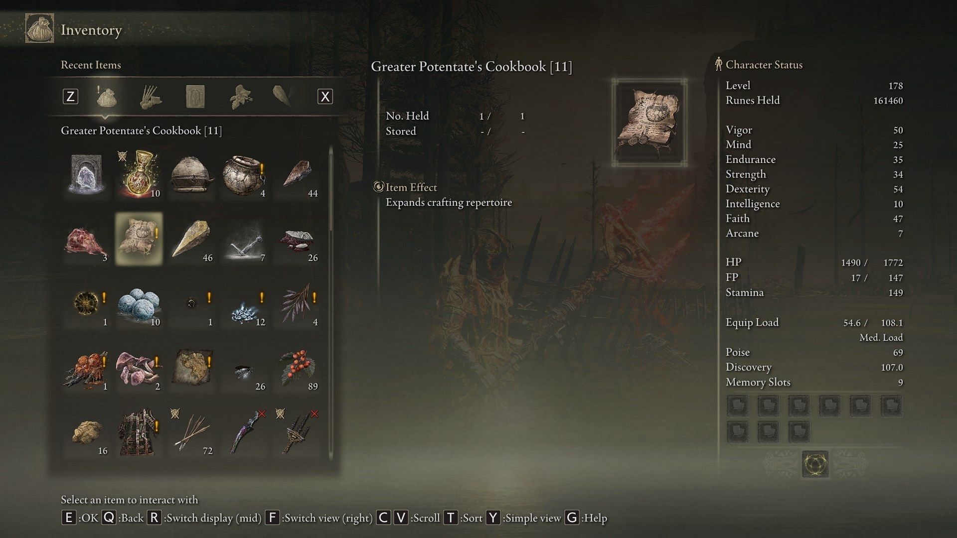 The new settings indicate the newly acquired item within a tab and with an exclamation mark. (Image via FromSoftware)