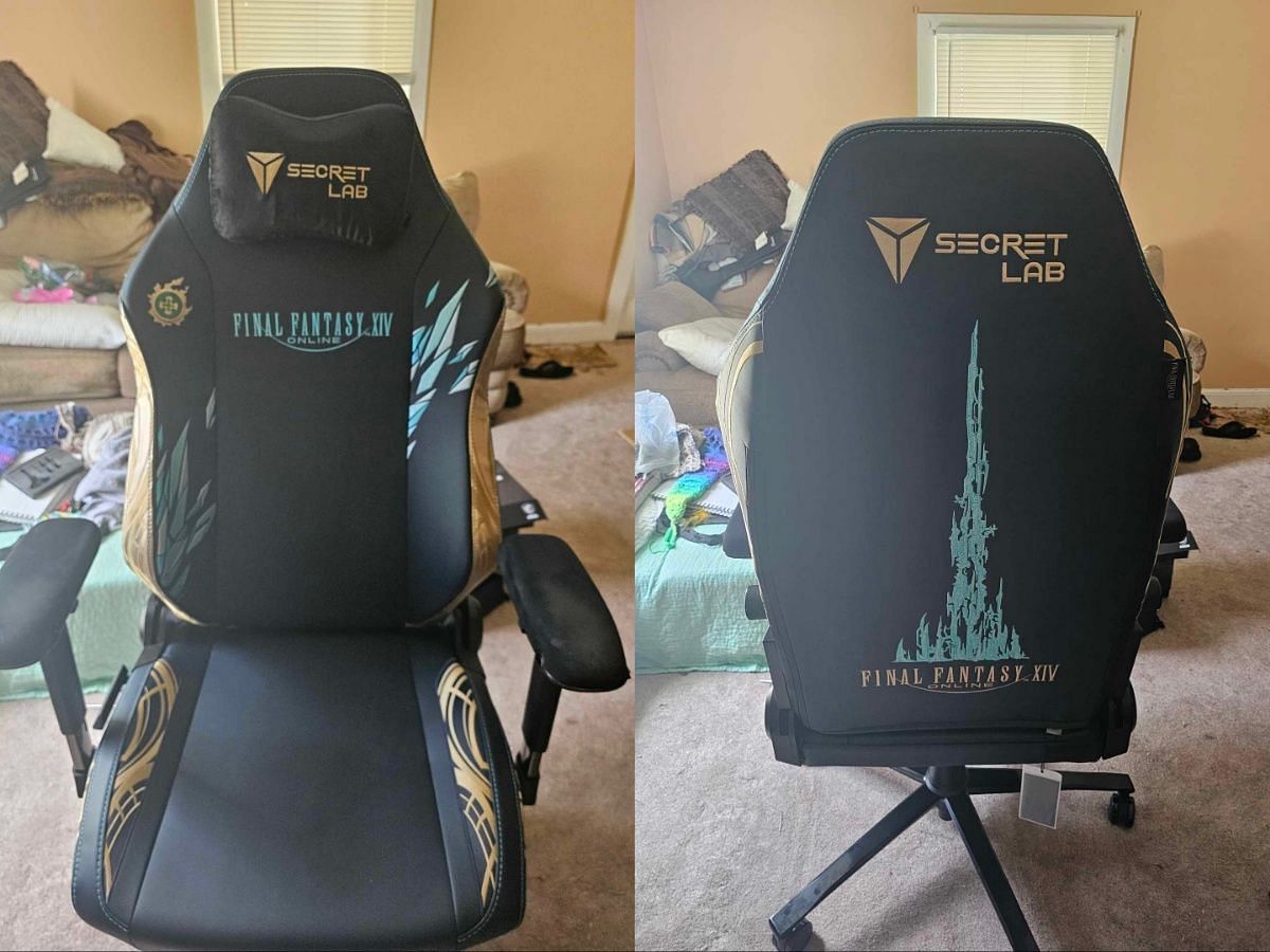 Pay no mind to the messy living room - just focus on the gorgeous Final Fantasy 14 chair (Image via Sportskeeda)