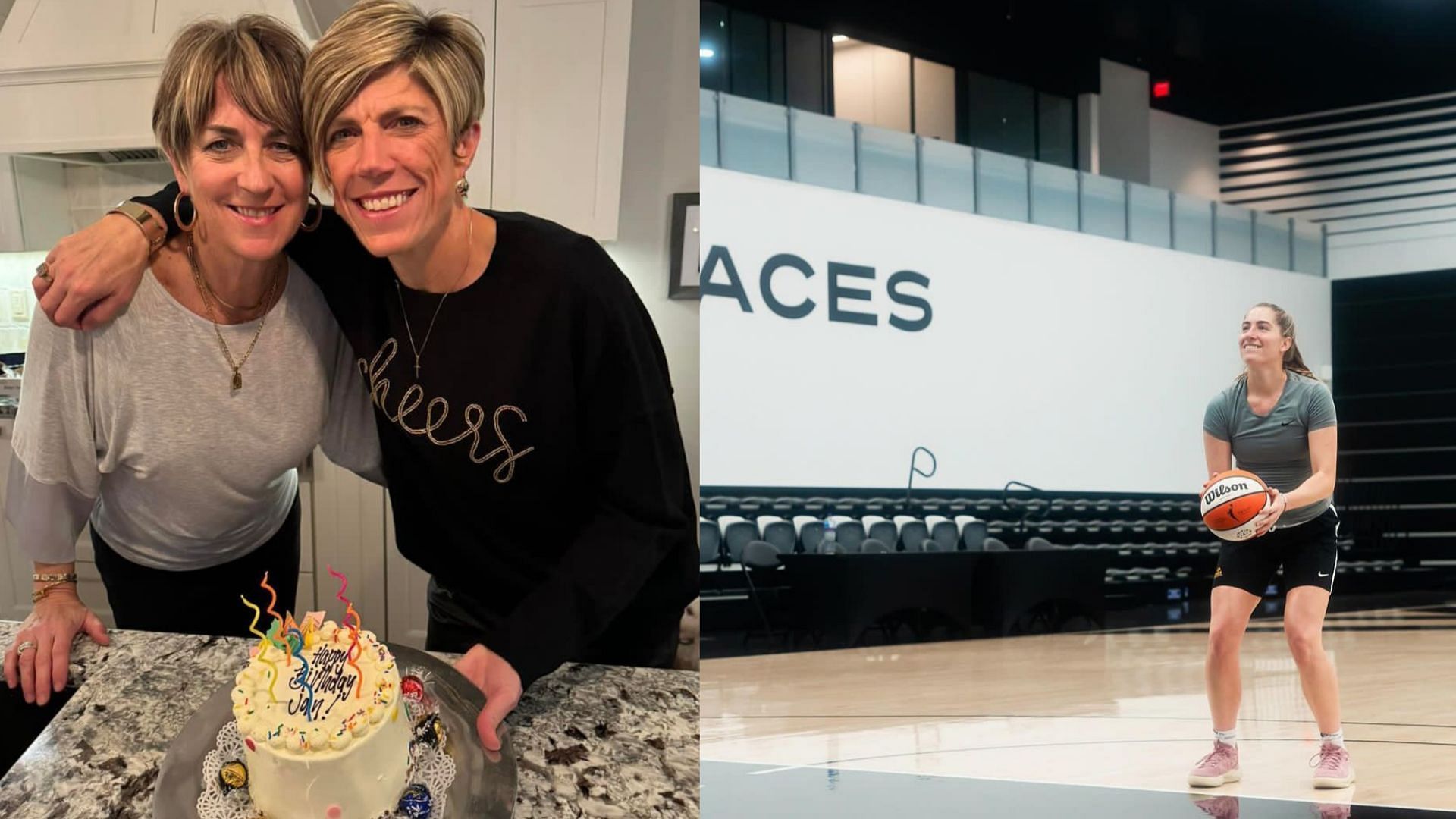 Iowa coach Jan Jensen, her wife Julie Fitzpatrick and WNBA rookie Kate Martin